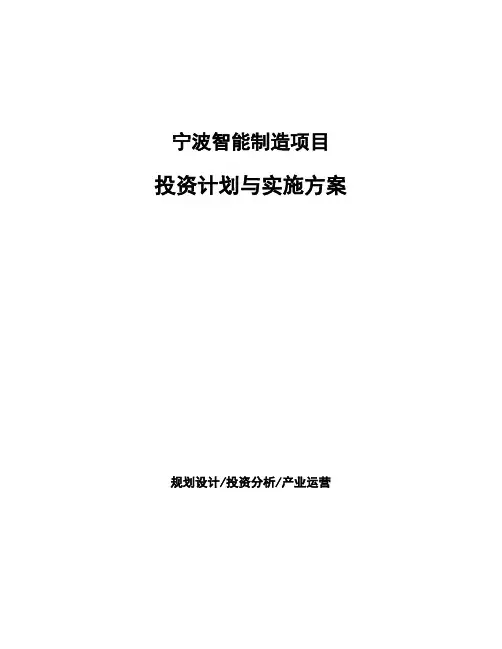 宁波智能制造项目投资计划与实施方案