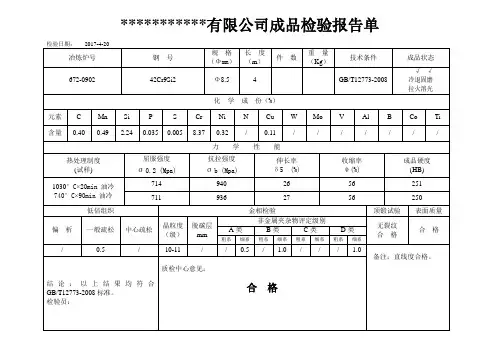 钢材成品检验报告单
