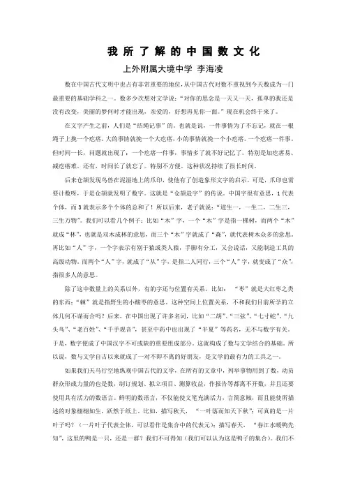 我所了解的中国数文化