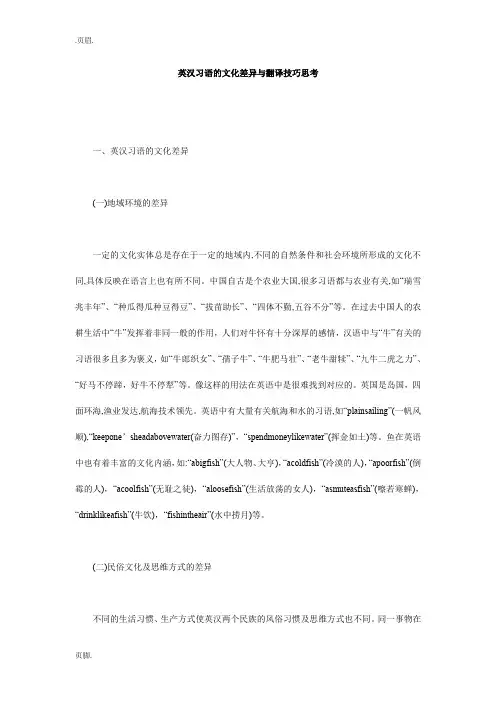 英汉习语的文化差异与翻译技巧思考