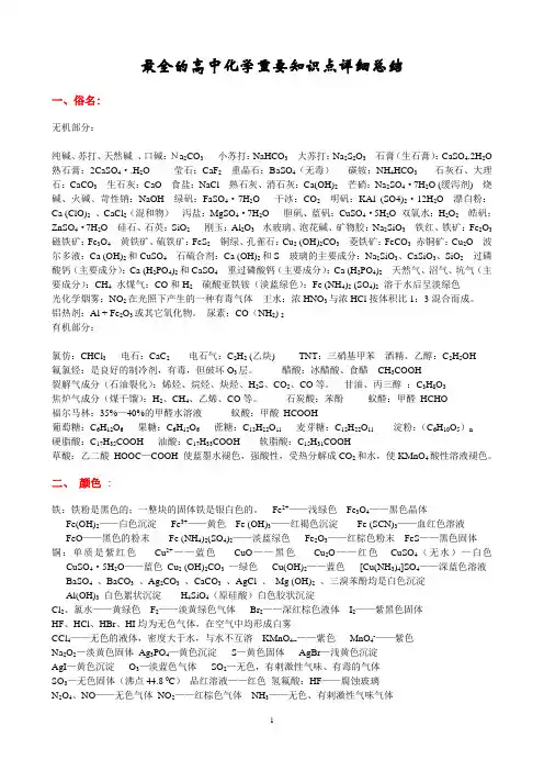 高中化学知识点总结(经典最全)