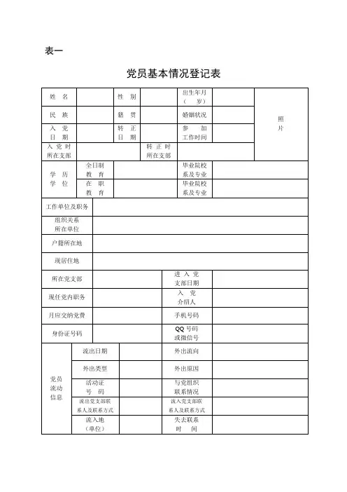 党员基本情况登记表