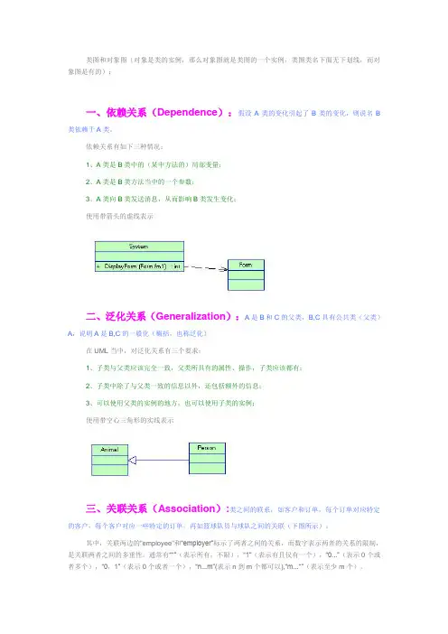 UML图中类图和对象图的 依赖关系,实现关系,泛化关系,关联关系