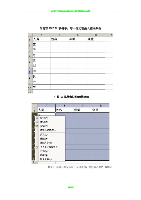 在EXCEL表格中,每一行之前插入相同数据