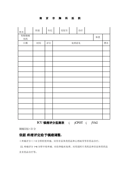 镇静镇痛评分表