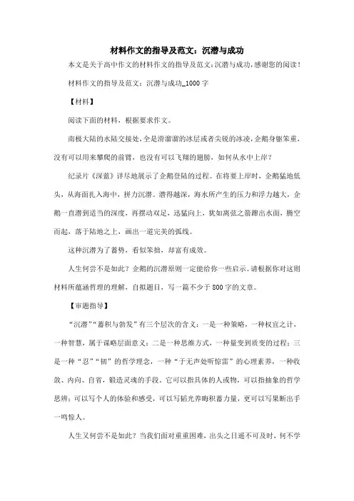 材料作文的指导及范文：沉潜与成功_高中作文