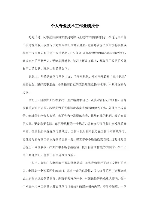 个人专业技术工作业绩报告 2