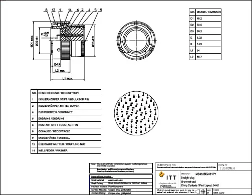 MS3126E24-61PY;中文规格书,Datasheet资料