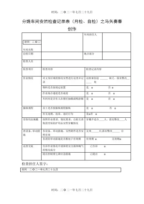 生产车间安全检查记录表