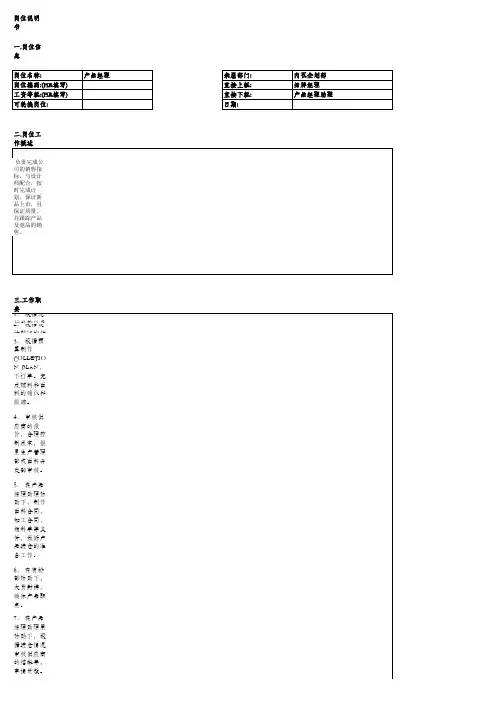 服装公司产品经理岗位职责岗位说明书模版