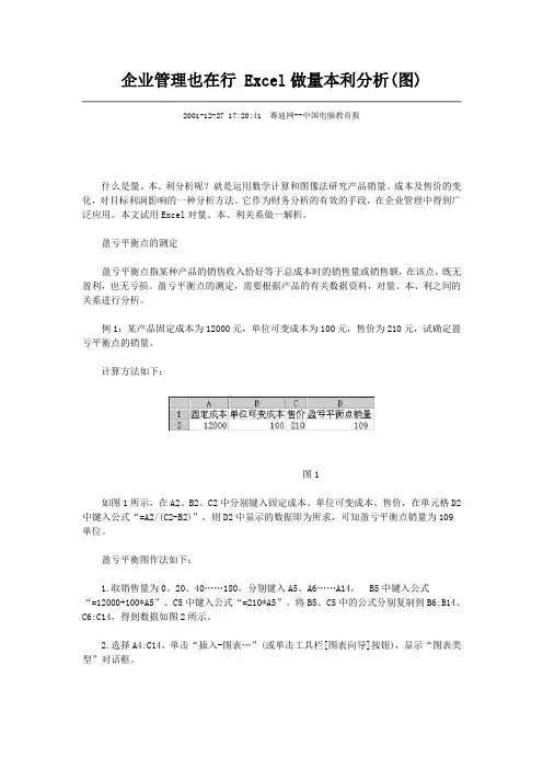 用EXCEL做盈亏平衡分析