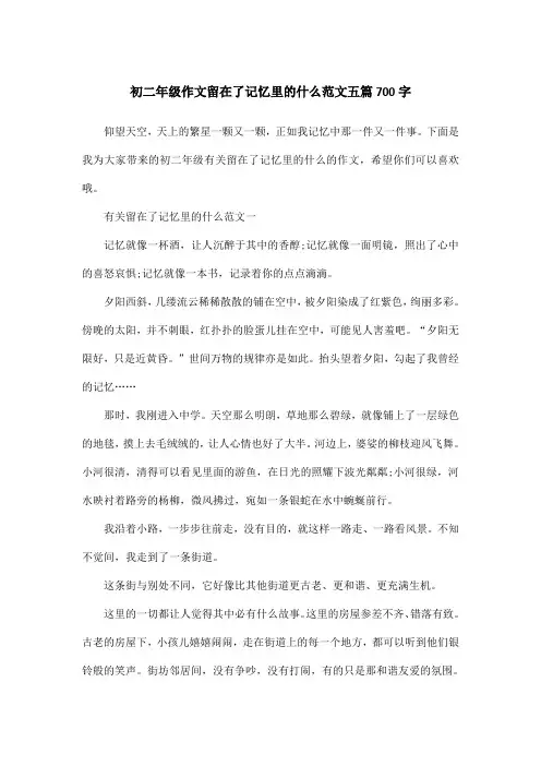 初二年级作文留在了记忆里的什么范文五篇700字