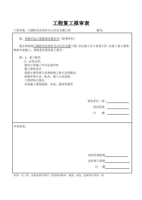 工程复工报审表 3