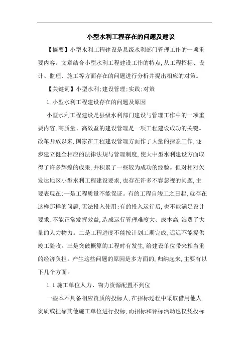 小型水利工程存在问题及建议论文