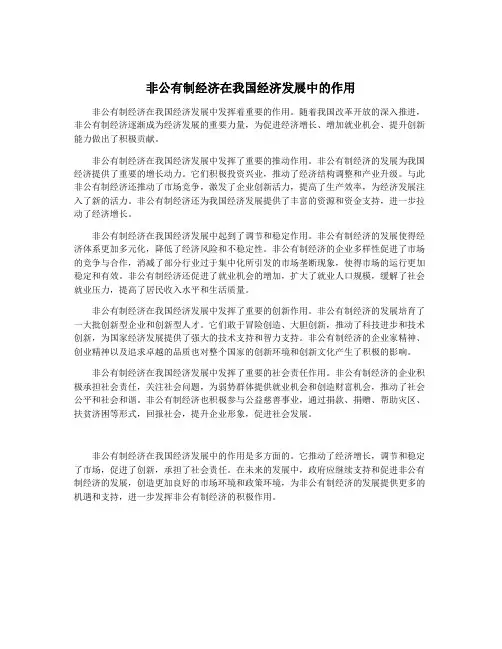 非公有制经济在我国经济发展中的作用