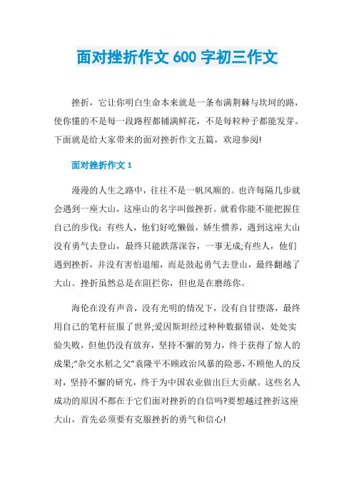 面对挫折作文600字初三作文