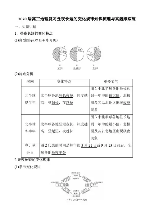 2020届高考地理复习昼夜长短的变化规律知识梳理与真题跟踪练