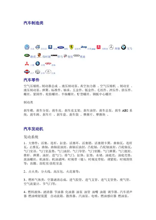 汽车行业产品分类