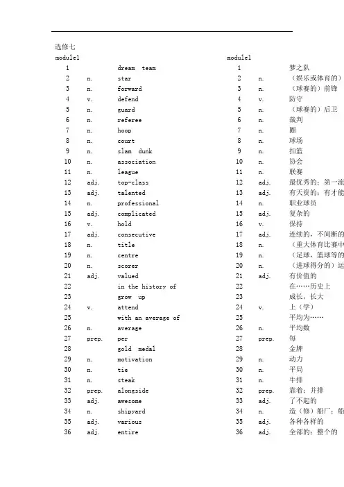 高中英语外研版选修七单词--中英文