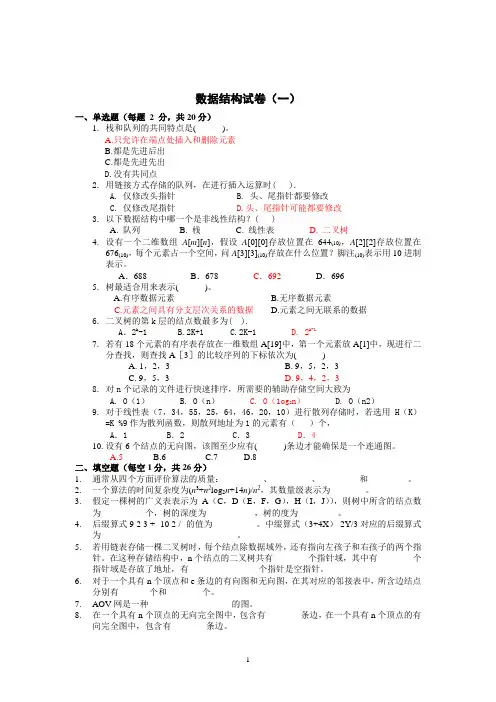 数据结构试题及答案 2