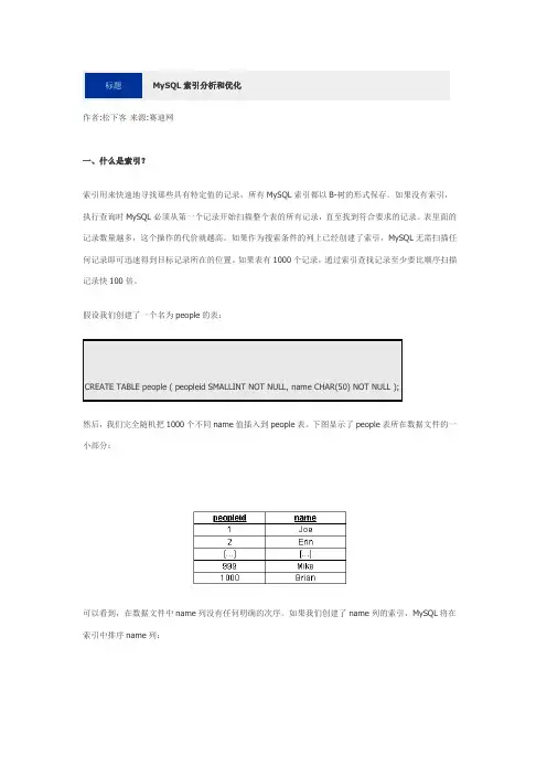 MySQL索引分析和优化