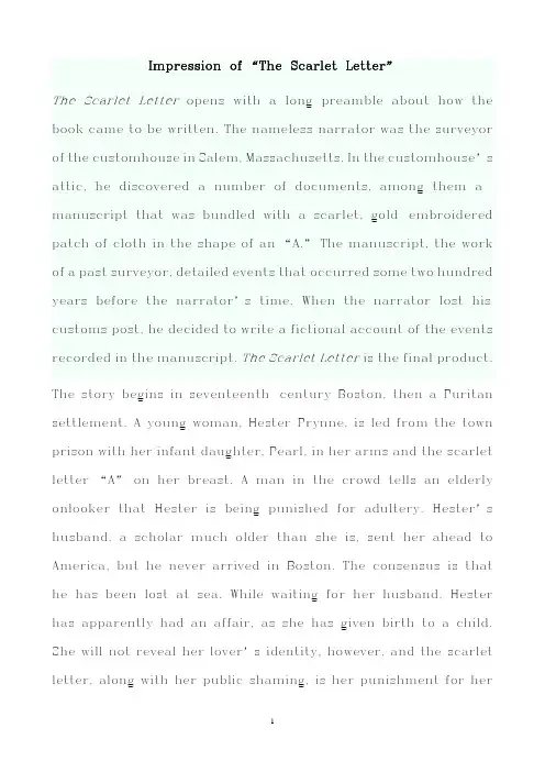 Impression of “The Scarlet Letter”《红字》英文读后感