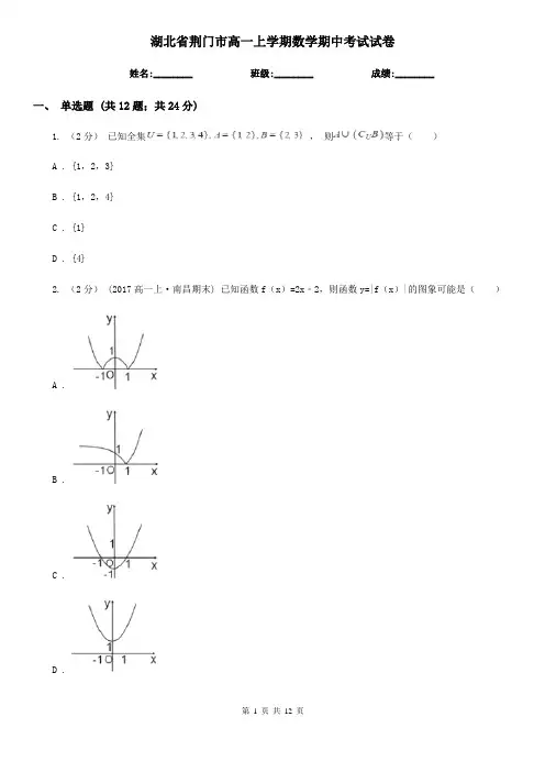 湖北省荆门市高一上学期数学期中考试试卷