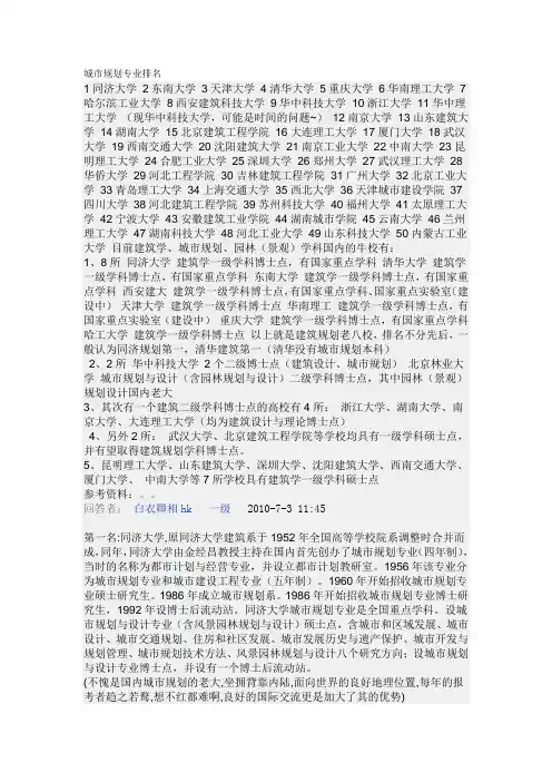 史上最全的高校城市规划专业排名