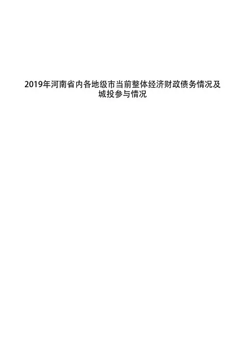 2019年城投区域风险评估专题：河南省内各地级市当前整体经济财政债务情况及城投参与情况