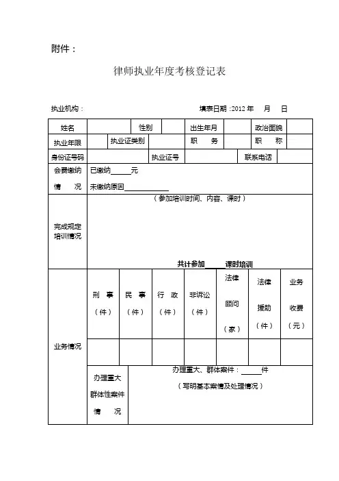律师执业年度考核登记表 2