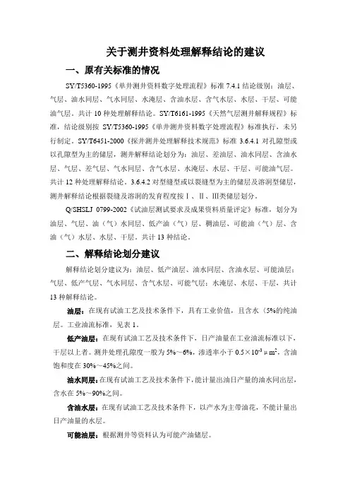 测井解释结论标准讨论稿
