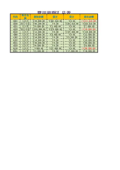 企业财务费用明细表格模板
