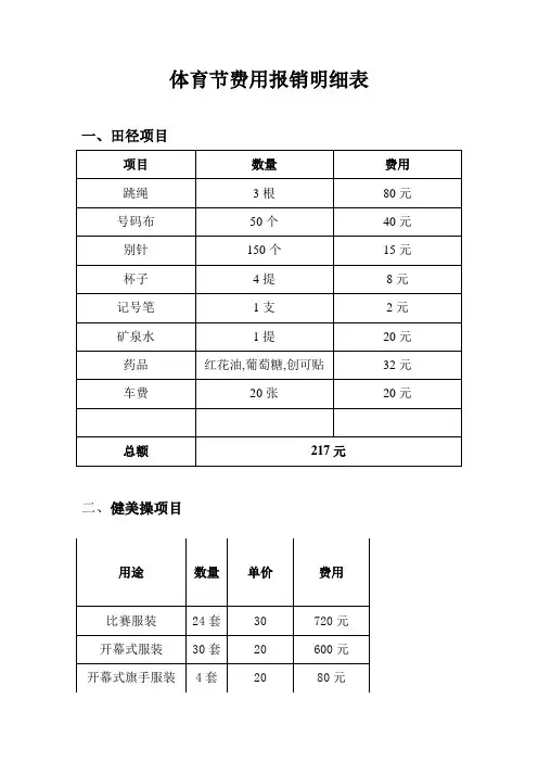 体育节费用报销明细表