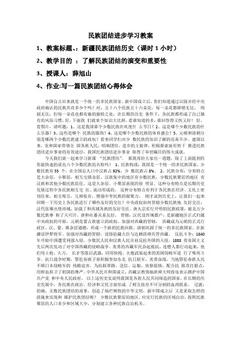 民族团结进步学习教案