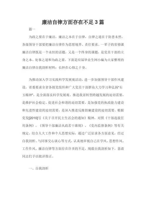廉洁自律方面存在不足3篇
