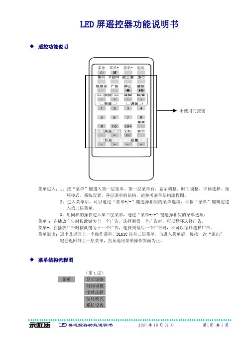 LED屏遥控器功能 说明书
