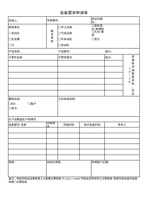 产品生产设备需求申请单