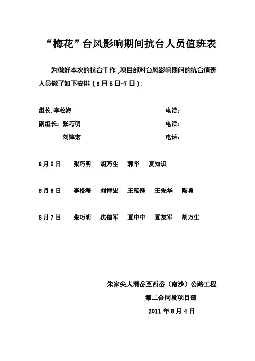台风期间值班表
