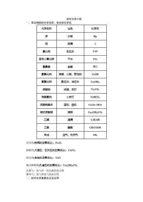 中考化学总复习初中化学小结