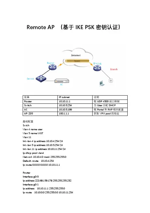 Aruba Remote AP配置(PSk密钥)