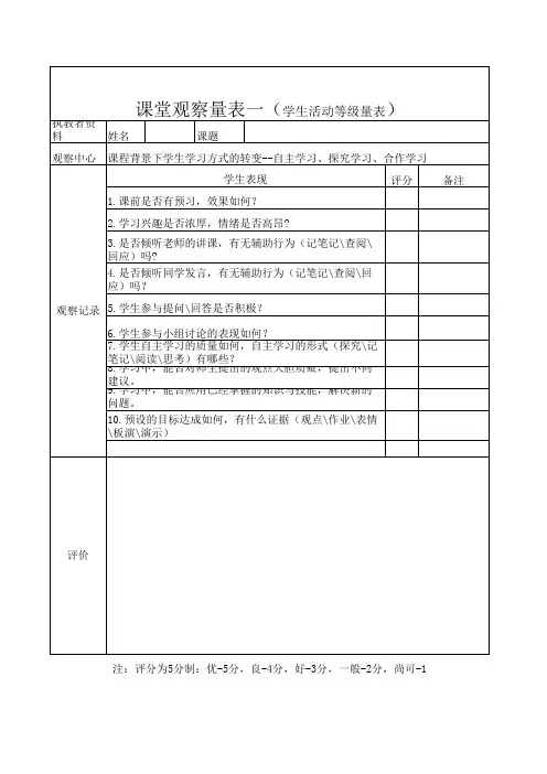 课堂观察量表)
