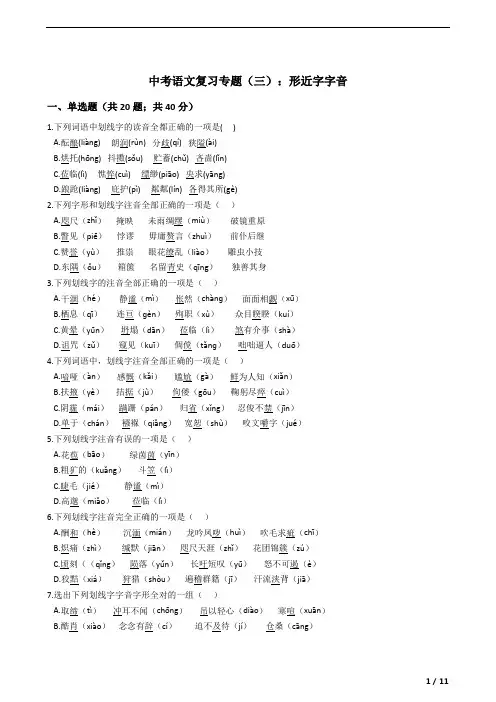 中考语文复习专题(三)：形近字字音