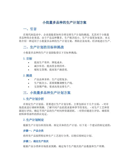 小批量多品种的生产计划方案