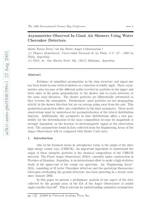 Asymmetries Observed In Giant Air Showers Using Water Cherenkov Detectors