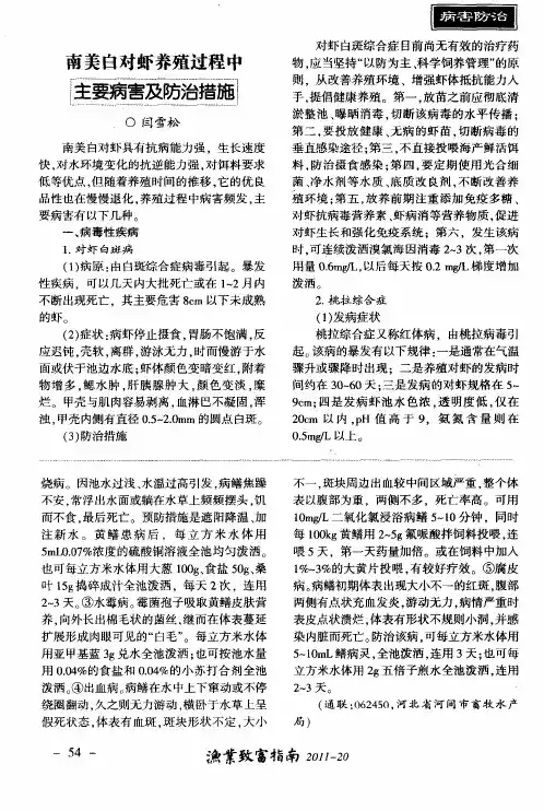 南美白对虾养殖过程中主要病害及防治措施