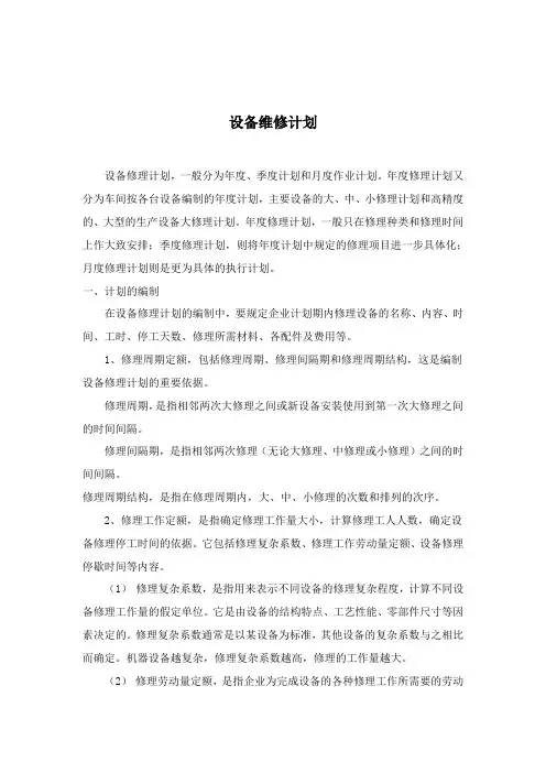 设备维修计划
