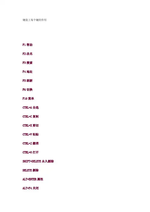 键盘上每个键的作用