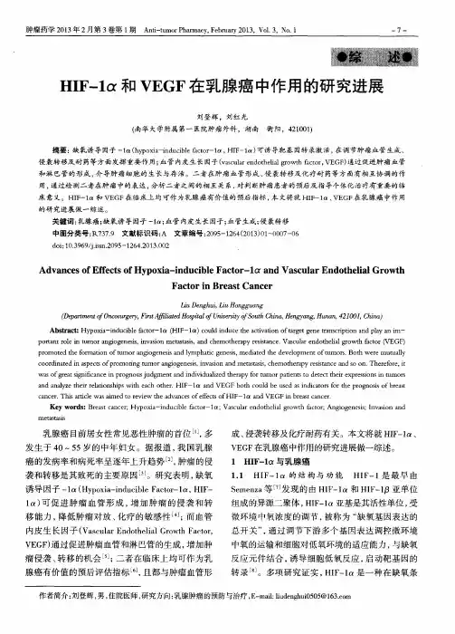 HIF-1α和VEGF在乳腺癌中作用的研究进展
