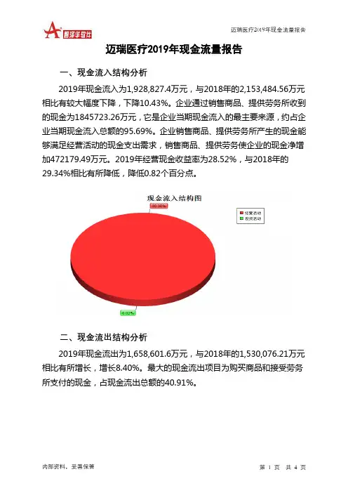 迈瑞医疗2019年现金流量报告
