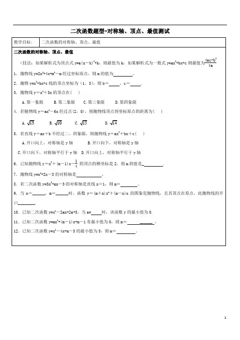 初中数学二次函数题型-对称轴、顶点、最值